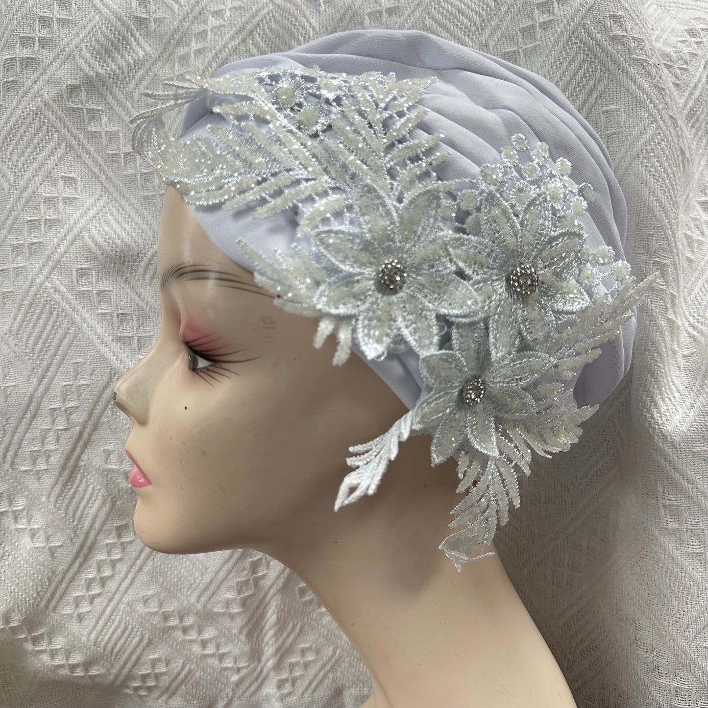 Double Bow Turban Cap With Sequins