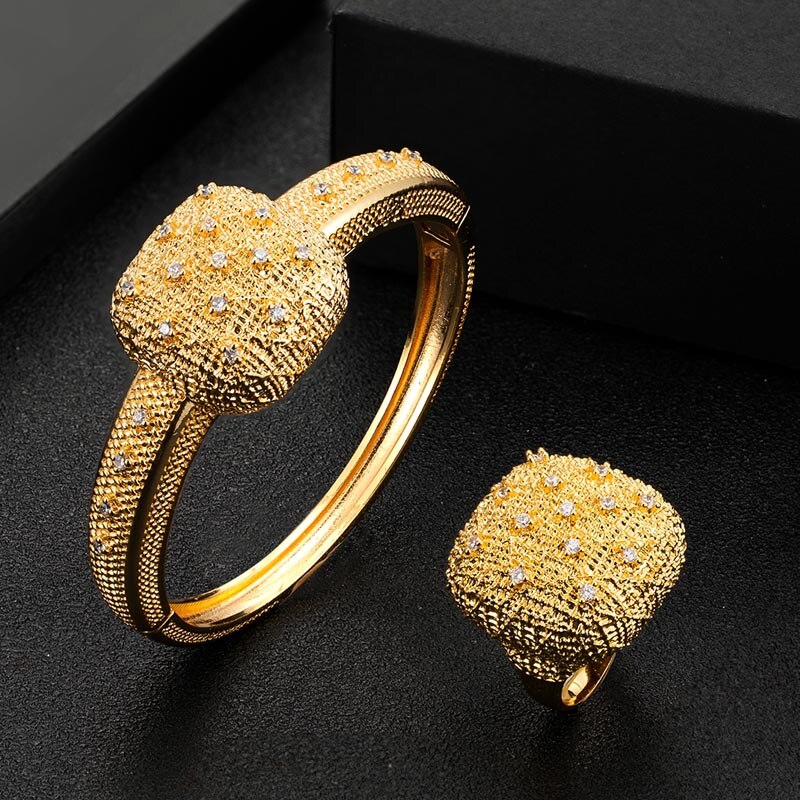 Zlxgirl brand African Nigerian Gold chain pendant earring bracelet ring four pc jewelry set Dubai gold bridal bijoux set couple