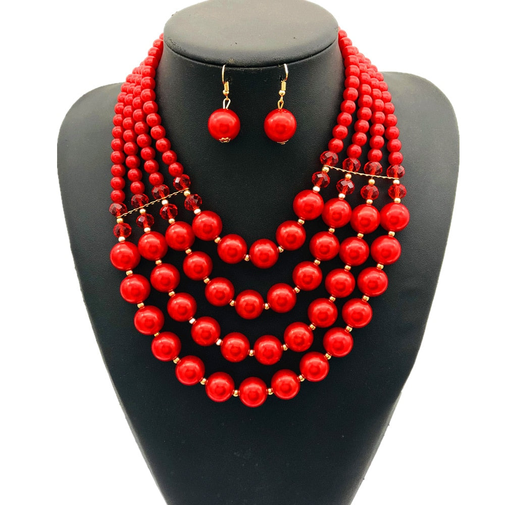 Multi Layer Beads Statement Women Necklace Earrings Sets Handmade Bohemian Bridal Wedding Party Accessories African Jewelry Bibs