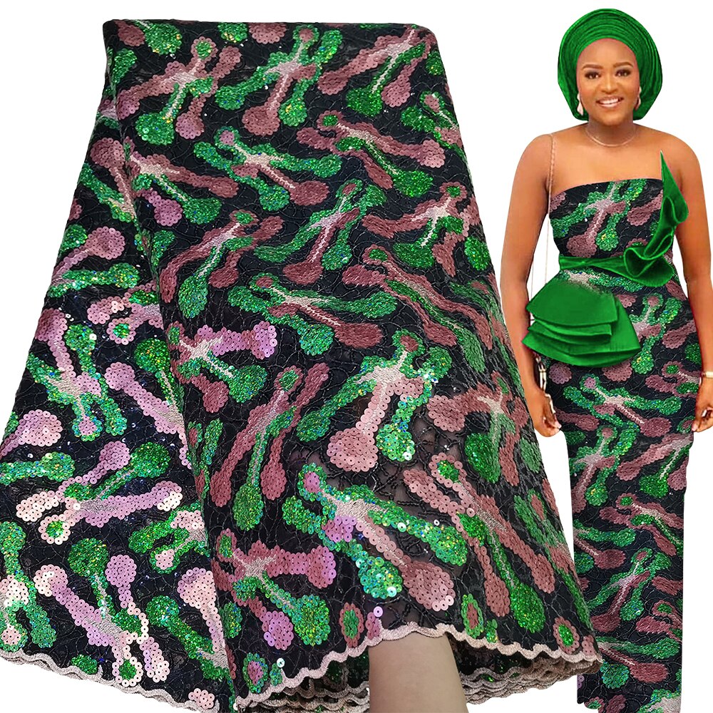 Sequence Lace Fabric 5 Yards High Quality Sequin Embroidery Nigerian Wedding Asoebi French Tulle Material