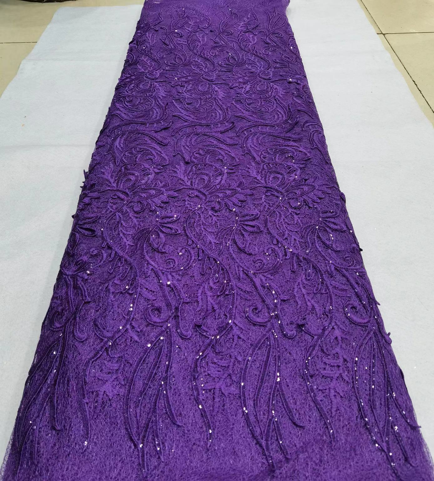 Purple French Cord Guipure Net Lace