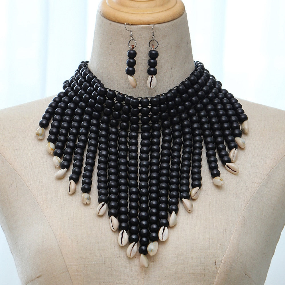 Multi Layer Beads Statement Women Necklace Earrings Sets Handmade Bohemian Bridal Wedding Party Accessories African Jewelry Bibs