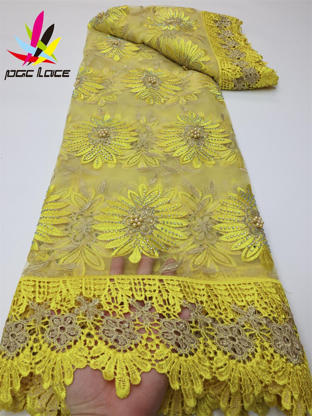 Beaded Flower Print French Lace 5 Yards