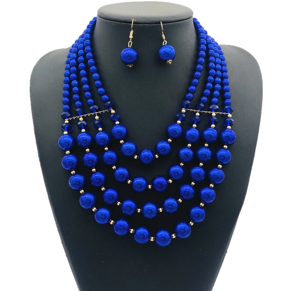 Multi Layer Beads Statement Women Necklace Earrings Sets Handmade Bohemian Bridal Wedding Party Accessories African Jewelry Bibs