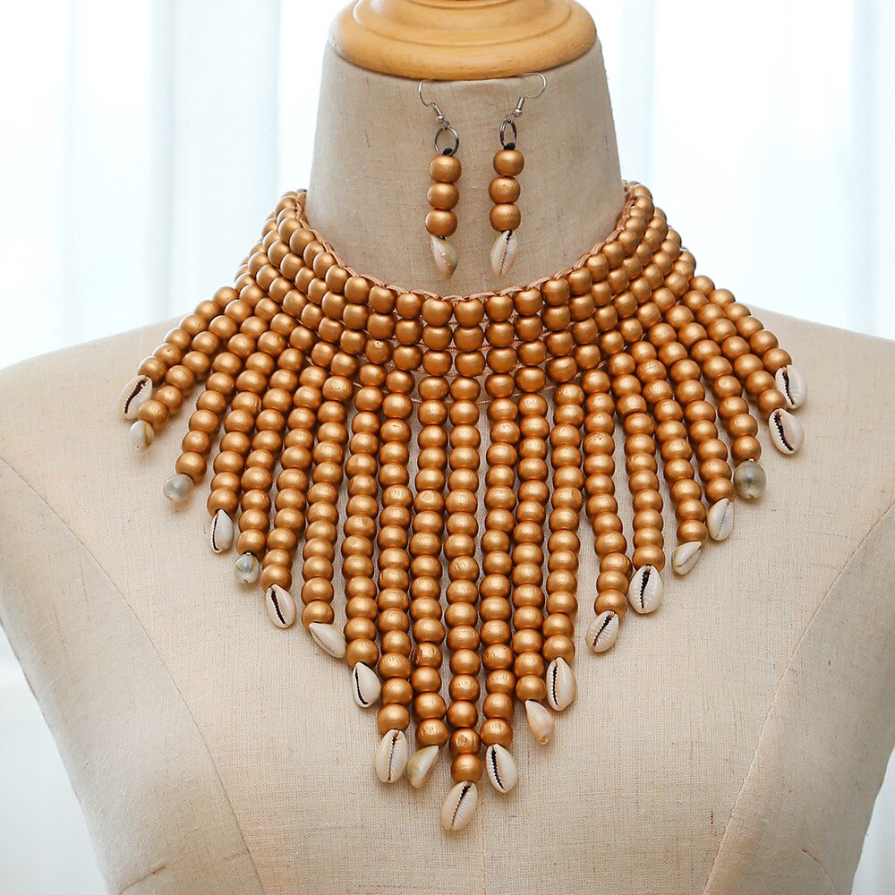 Multi Layer Beads Statement Women Necklace Earrings Sets Handmade Bohemian Bridal Wedding Party Accessories African Jewelry Bibs