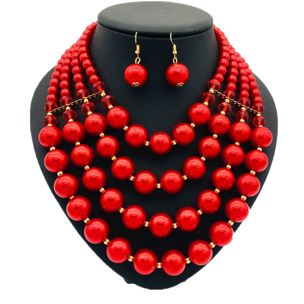 Multi Layer Beads Statement Women Necklace Earrings Sets Handmade Bohemian Bridal Wedding Party Accessories African Jewelry Bibs