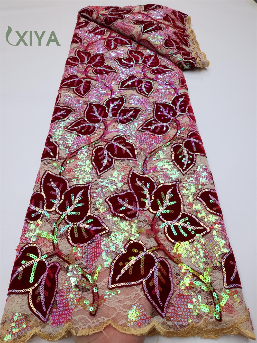 XIYA African Velvet Sequins Lace Fabric 5 Yards 2022 High Quality Soft French Tulle Nigerian Wedding Asoebi Women Dress LY749-4