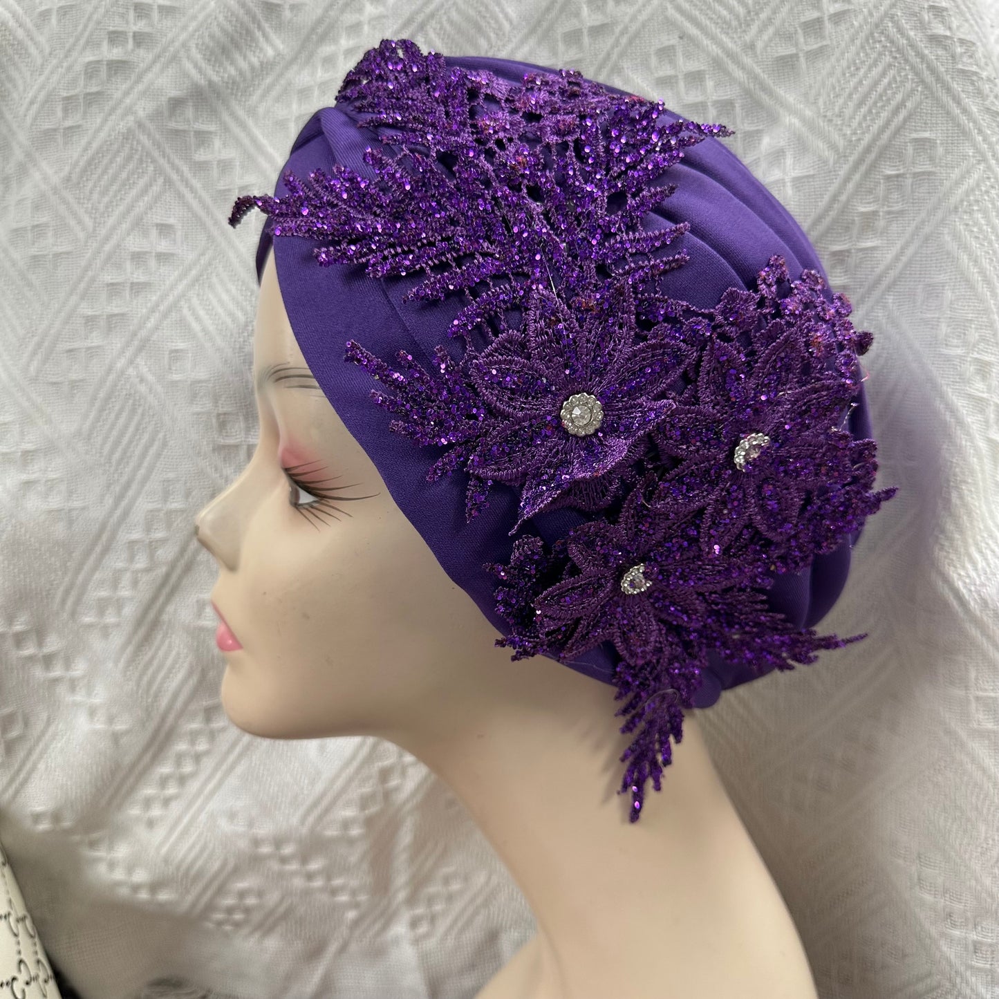 Double Bow Turban Cap With Sequins