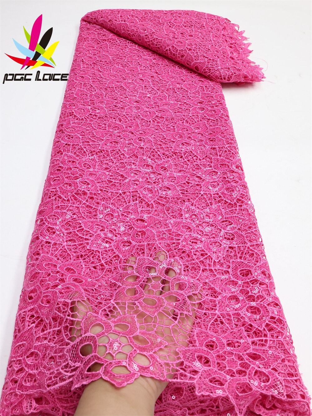 PGC African Sequins Cord Lace Fabric 5 Yards 2022 High Quality Nigerian Women Wedding Asoebi French Lace Material Sew LY1436-1