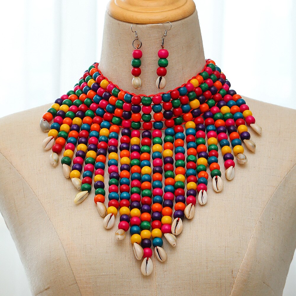 Multi Layer Beads Statement Women Necklace Earrings Sets Handmade Bohemian Bridal Wedding Party Accessories African Jewelry Bibs