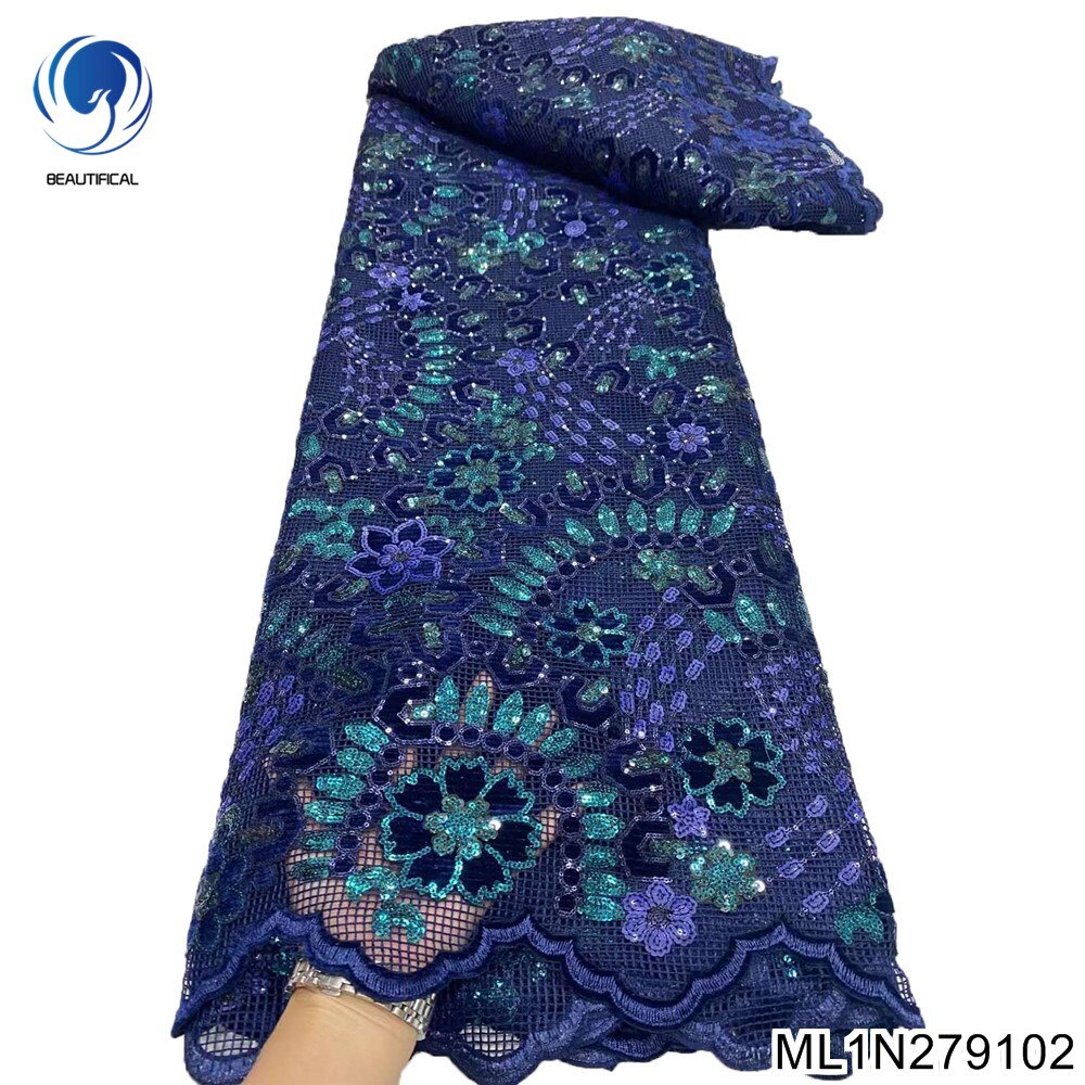 Sequins Embroidery 5 Yards Bridal Asoebi French Net