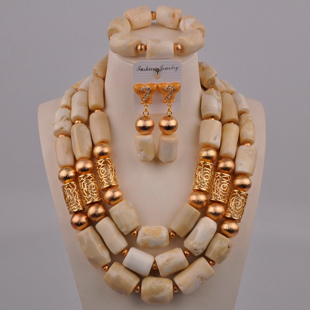 White Original Coral Necklace Nigerian Wedding Bridal African Beads Jewelry Set