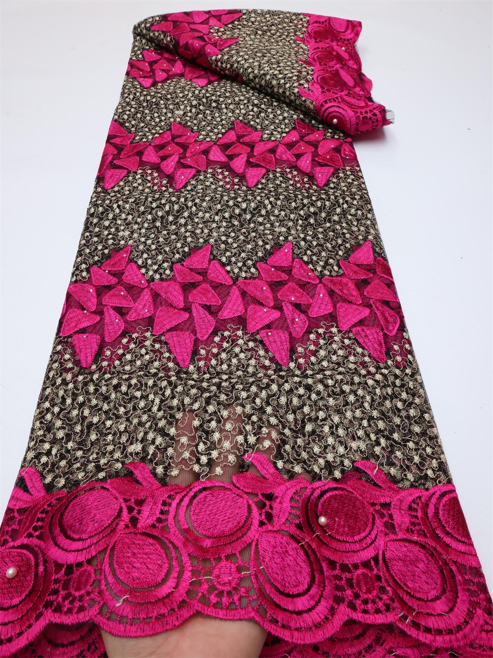 NI.AI Latest Embroidery African Lace Fabric 5 Yards High Quality Nigerian Women Wedding Asoebi French Tulle For Wedding LY770