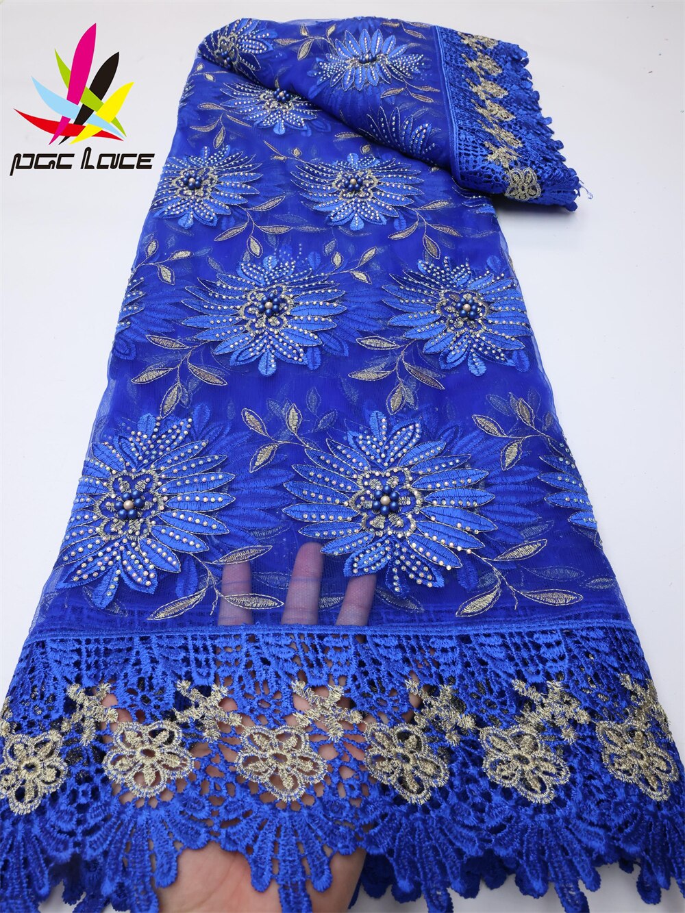 Beaded Flower Print French Lace 5 Yards