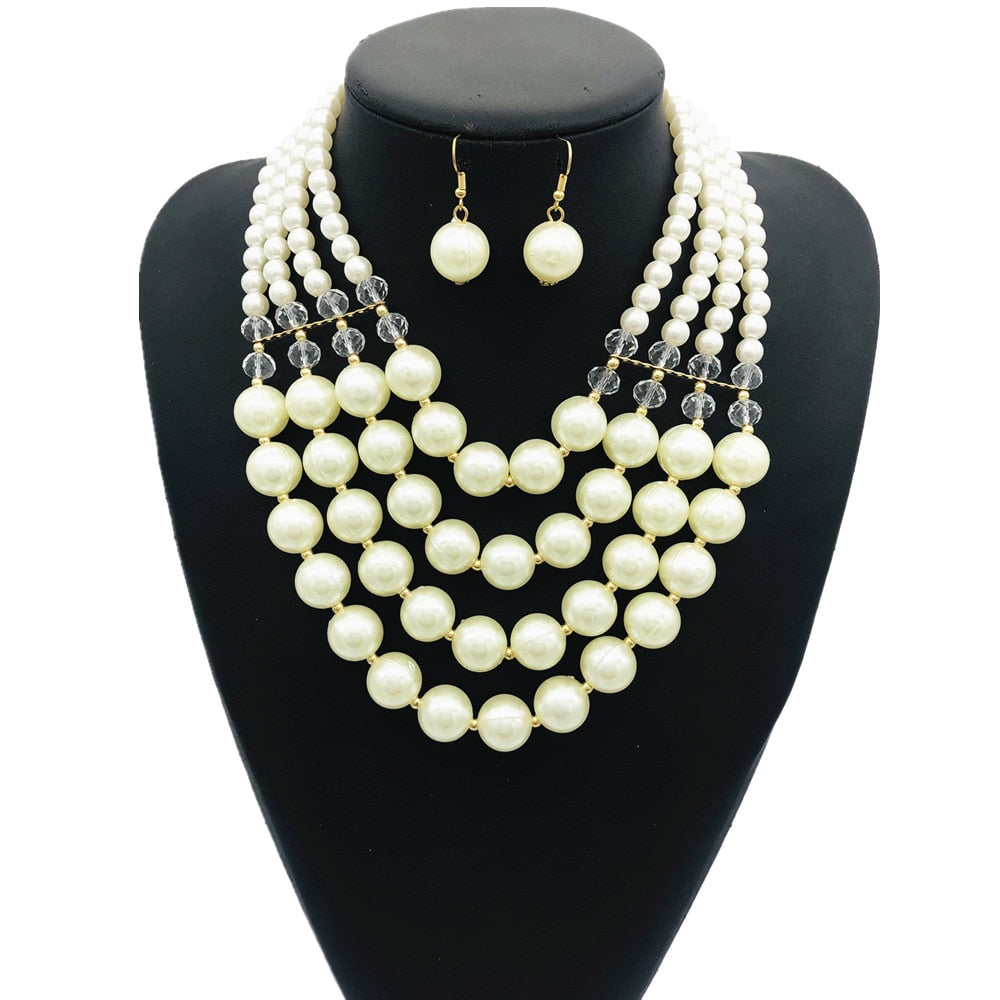 Multi Layer Beads Statement Women Necklace Earrings Sets Handmade Bohemian Bridal Wedding Party Accessories African Jewelry Bibs