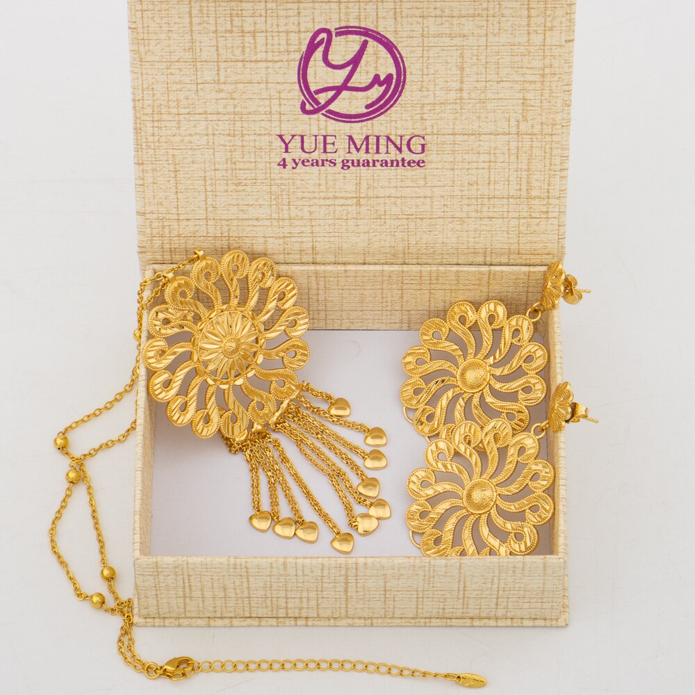 Ethiopian African Jewelry Set for Women Round Necklace Earrings Luxury Chain 18K Gold Plated Nigerian Dubai Fashon Jewelry Gift