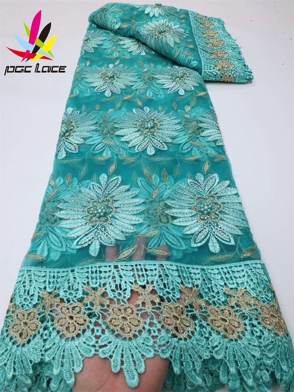 Beaded Flower Print French Lace 5 Yards
