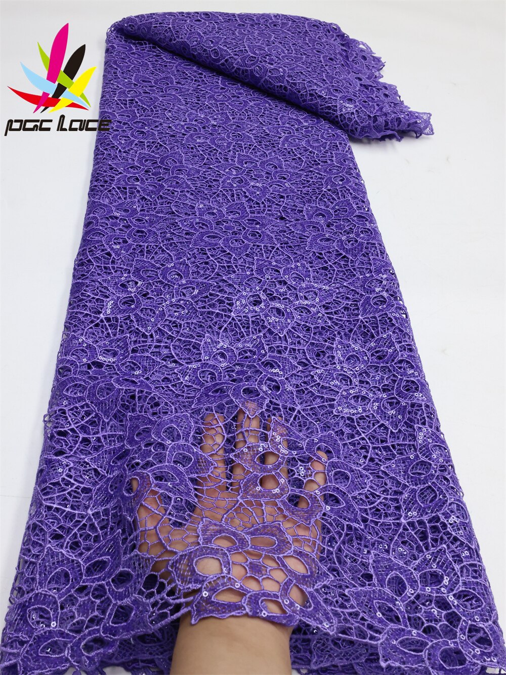 PGC African Sequins Cord Lace Fabric 5 Yards 2022 High Quality Nigerian Women Wedding Asoebi French Lace Material Sew LY1436-1