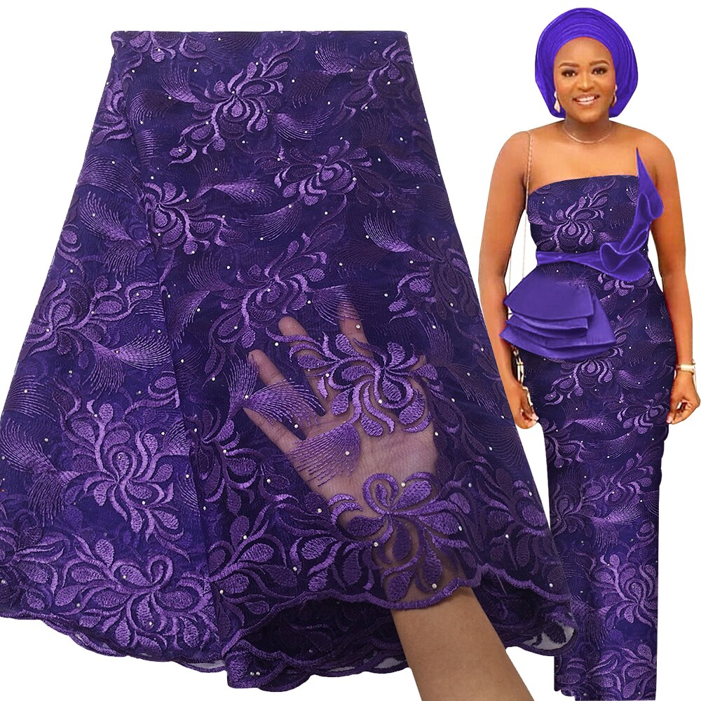 Texgate Latest French Tulle Lace Fabric High Quality Embroidery Beaded African Lace Fabric 5 Yards For Nigerian Wedding Asoebi