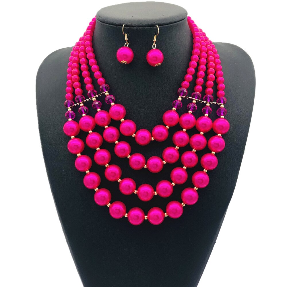 Multi Layer Beads Statement Women Necklace Earrings Sets Handmade Bohemian Bridal Wedding Party Accessories African Jewelry Bibs