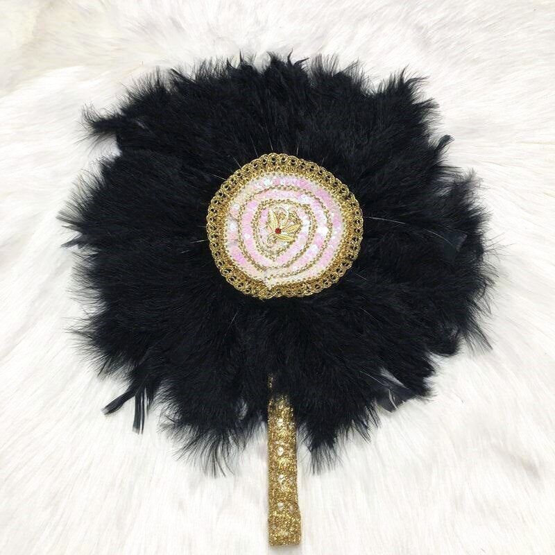 Feather Fan With Sequins Stones