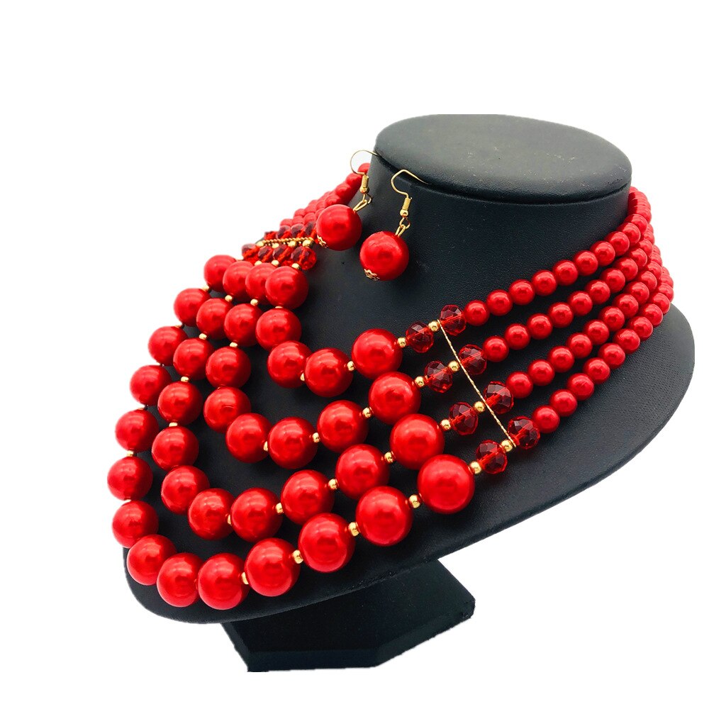 Multi Layer Beads Statement Women Necklace Earrings Sets Handmade Bohemian Bridal Wedding Party Accessories African Jewelry Bibs