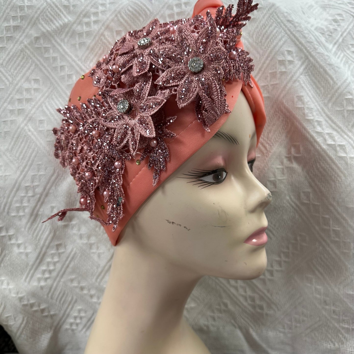 Double Bow Turban Cap With Sequins