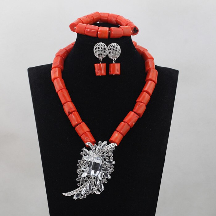 Wonderfu Birthday Gift Natural Coral Beads Necklace Set African Coral Necklace Jewelry Set Cheap Beads Free Shipping ABL534