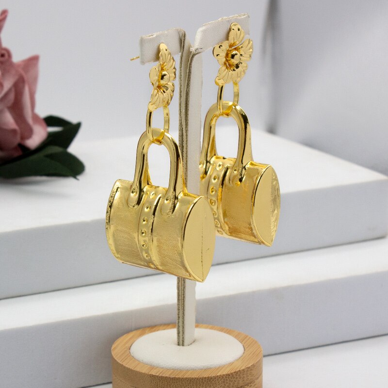 Dubai Gold Plated Jewelry Set Bag Pattern Drop Earrings Necklace Pendant Sets