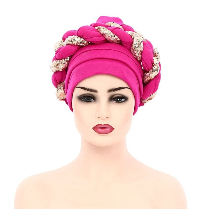 Sequins Double Twisted Turban Cap