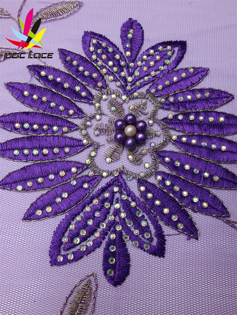 Beaded Flower Print French Lace 5 Yards