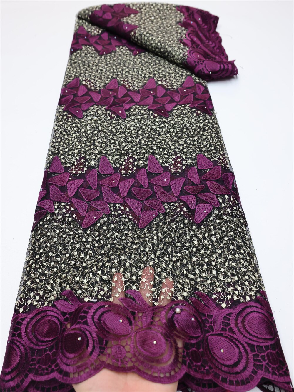 NI.AI Latest Embroidery African Lace Fabric 5 Yards High Quality Nigerian Women Wedding Asoebi French Tulle For Wedding LY770