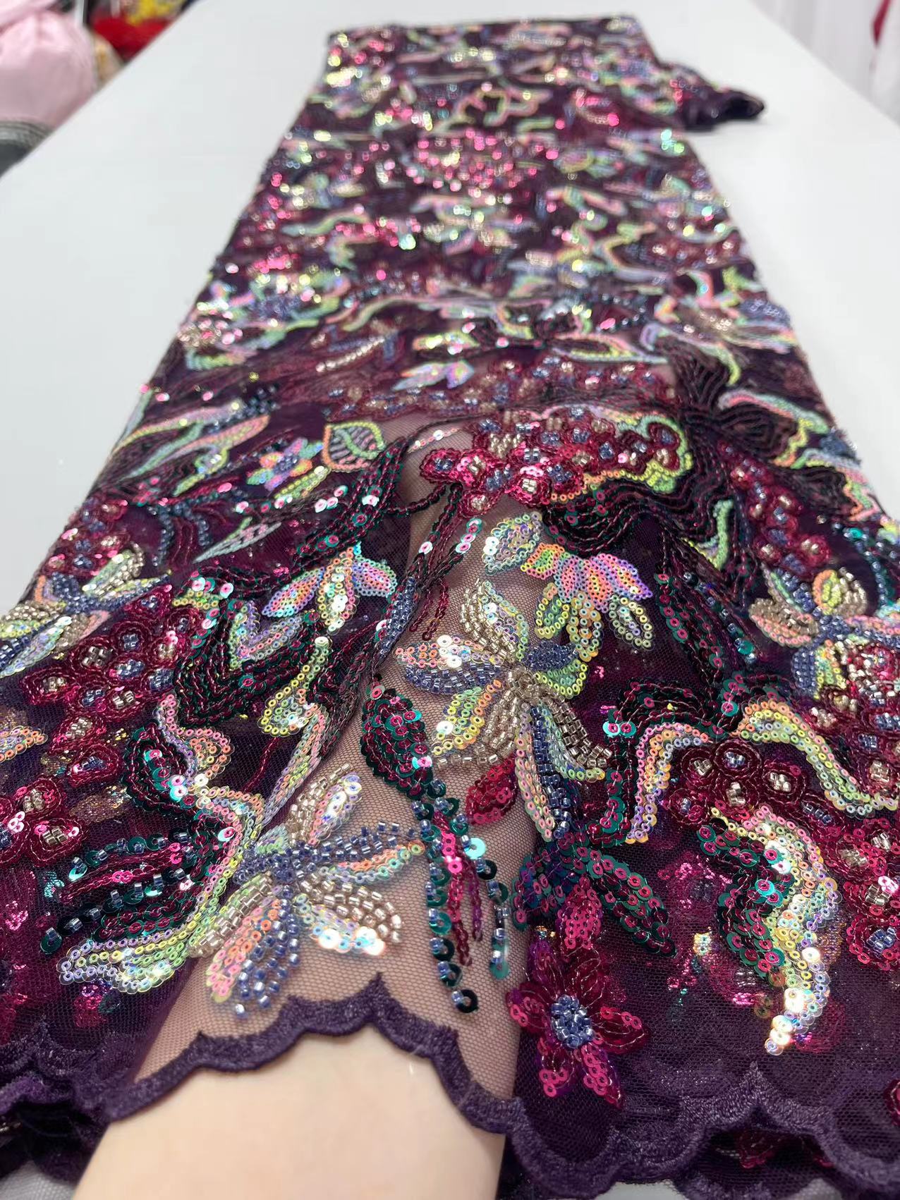 French Tulle Sequins Lace Fabric