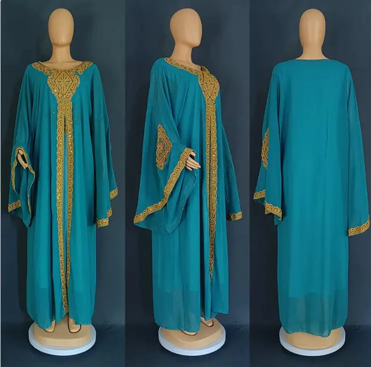 Gold Two-Piece Kaftan Abaya Set – Modest Luxury Dress