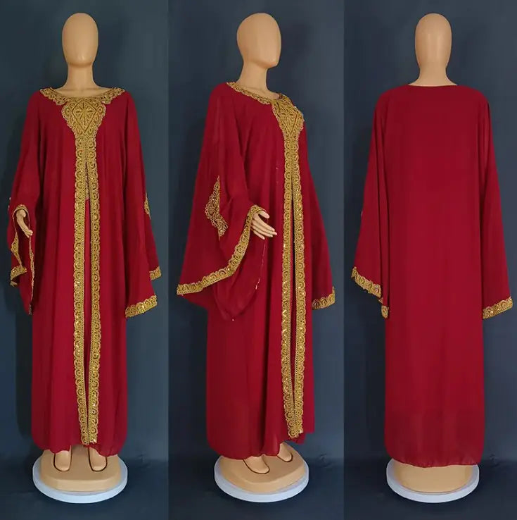 Gold Two-Piece Kaftan Abaya Set – Modest Luxury Dress