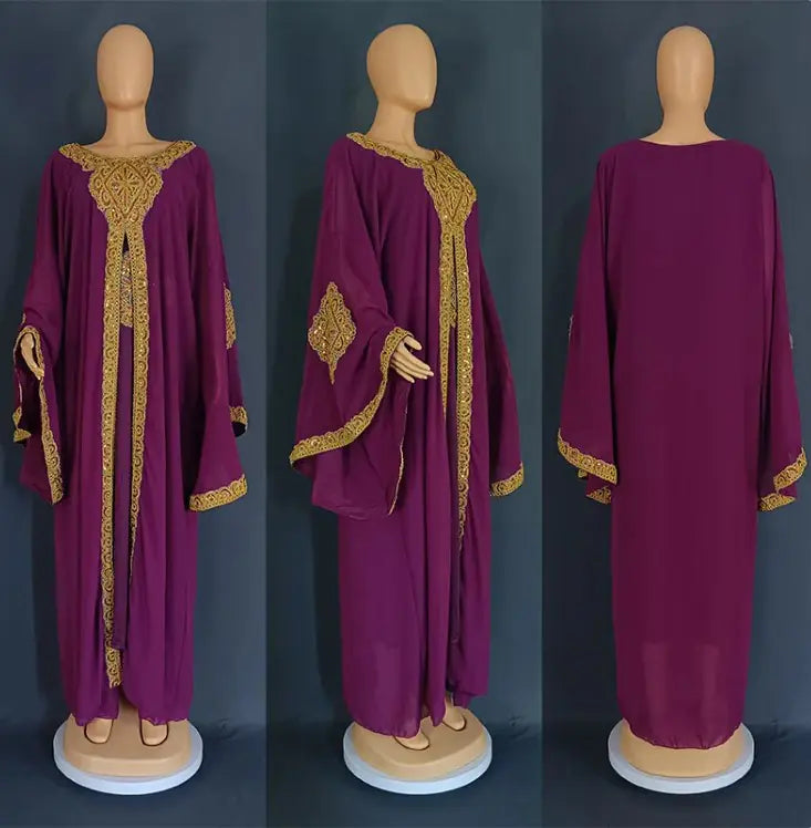 Gold Two-Piece Kaftan Abaya Set – Modest Luxury Dress