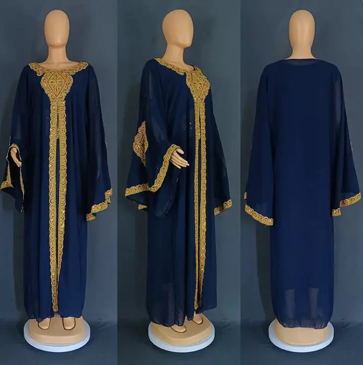Gold Two-Piece Kaftan Abaya Set – Modest Luxury Dress