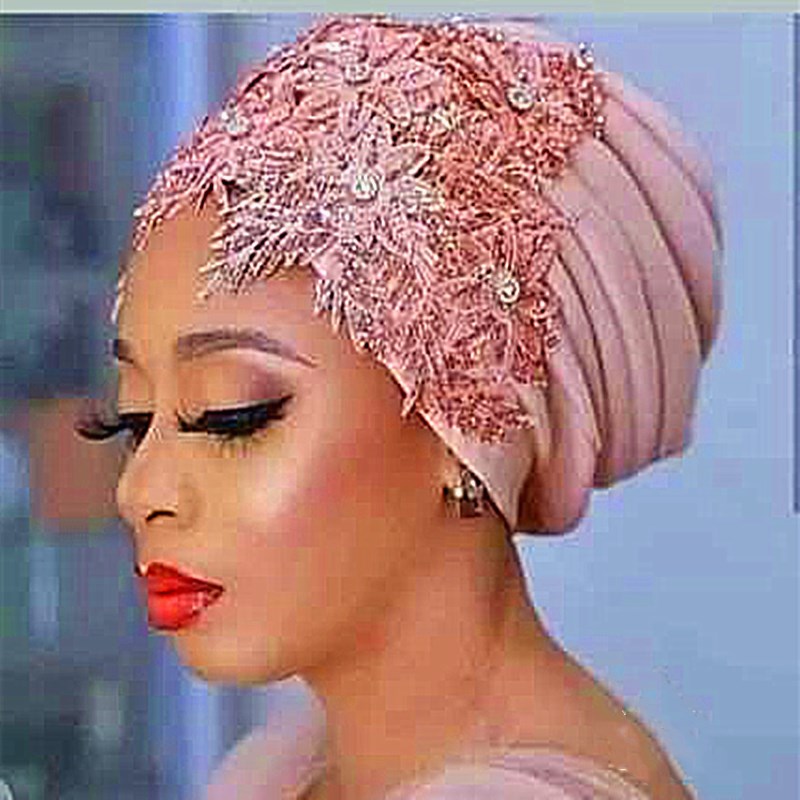 Double Bow Turban Cap With Sequins