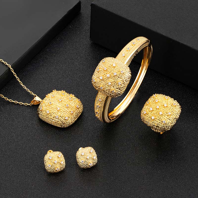 Zlxgirl brand African Nigerian Gold chain pendant earring bracelet ring four pc jewelry set Dubai gold bridal bijoux set couple