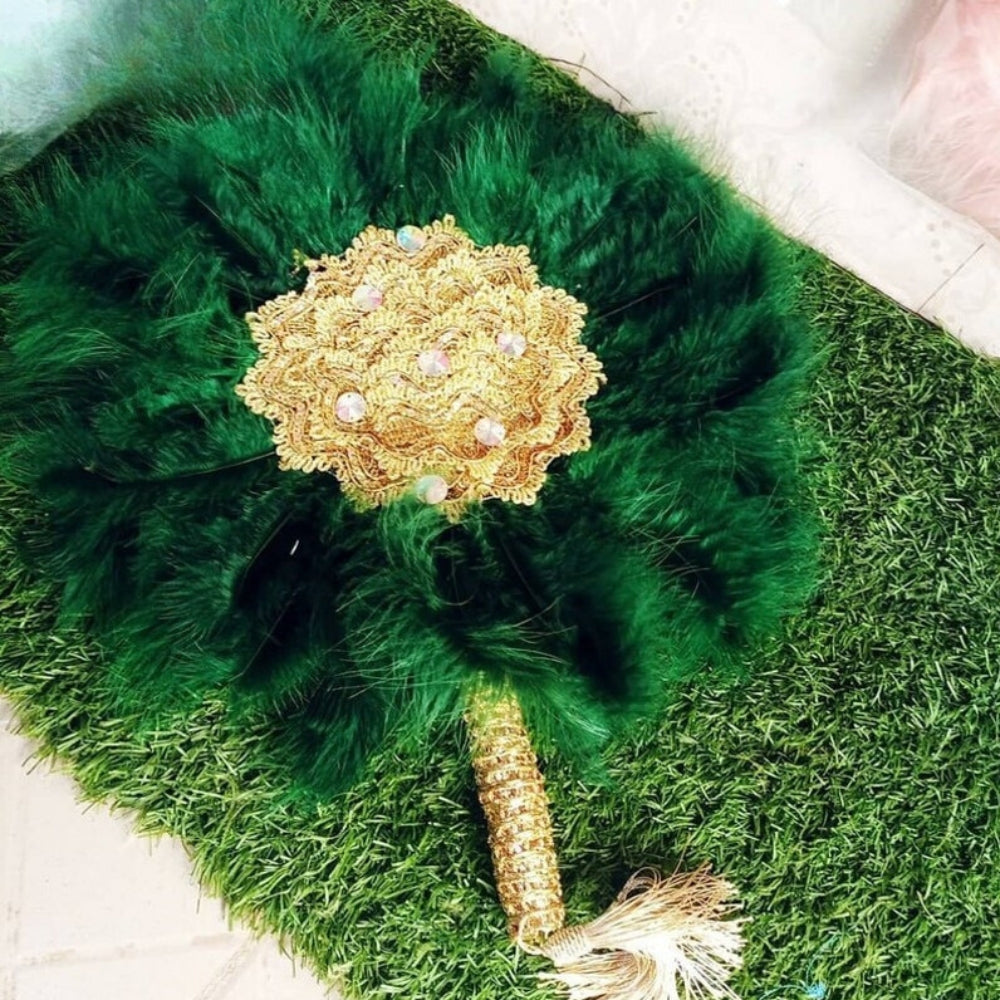 Gold Lace Feather Fan