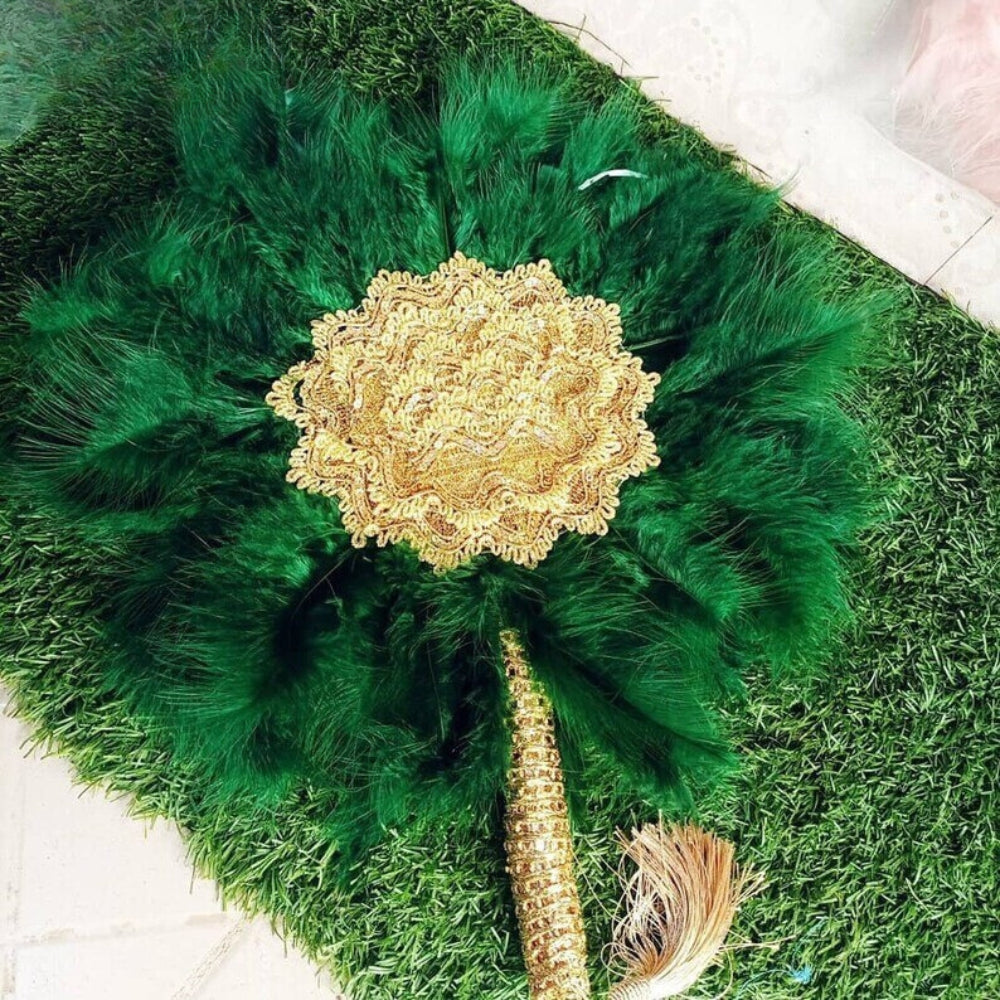 Gold Lace Feather Fan