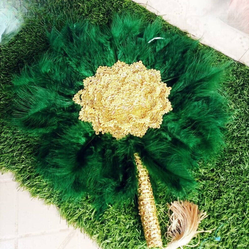 Gold Lace Feather Fan