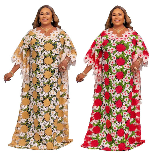 Tropical luxury kaftan dress for women, elegant resort wear with vibrant prints and flowy fabric
