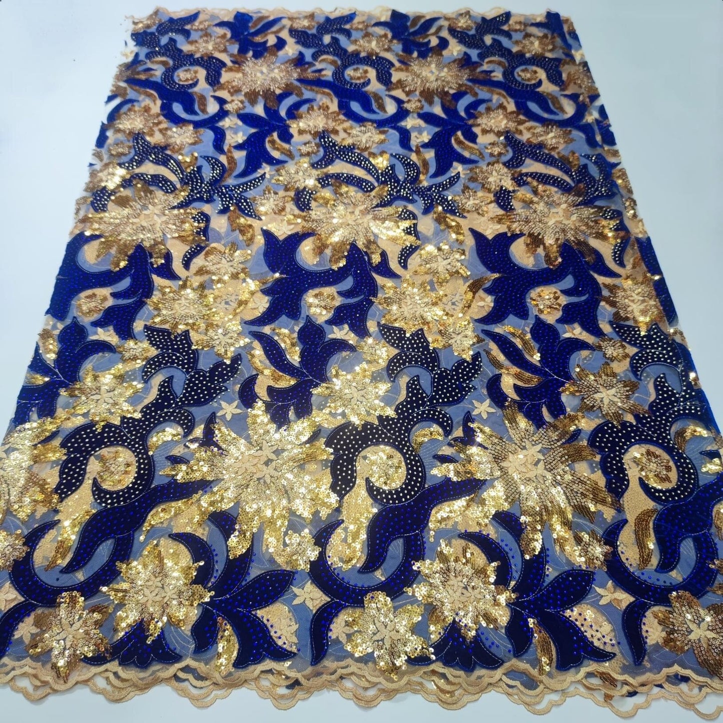 French Velvet Lace Fabric With Stones 5 Yards