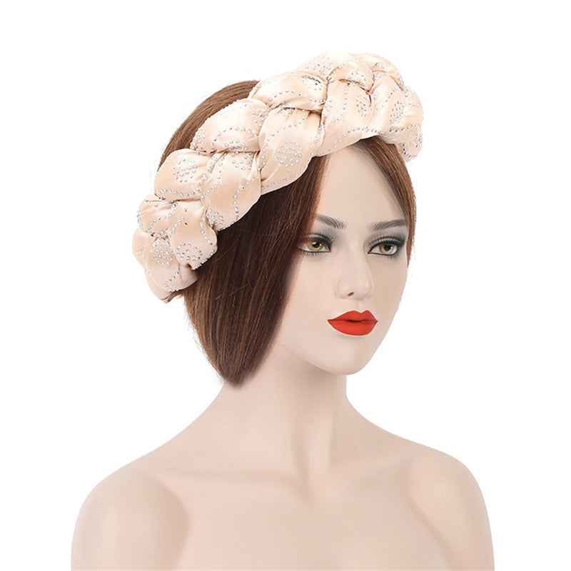 Satin Braided HeadBand With Sequins