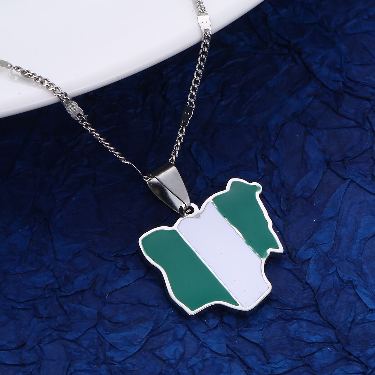 Stainless Steel Gold Color Enamel Nigeria Map Flag Pendant Necklaces For Women Men Trendy Nigerian Chain Jewelry