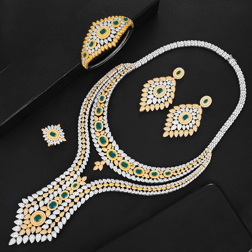 Double Layer Cubic Zircon Chokers Dubai Gold