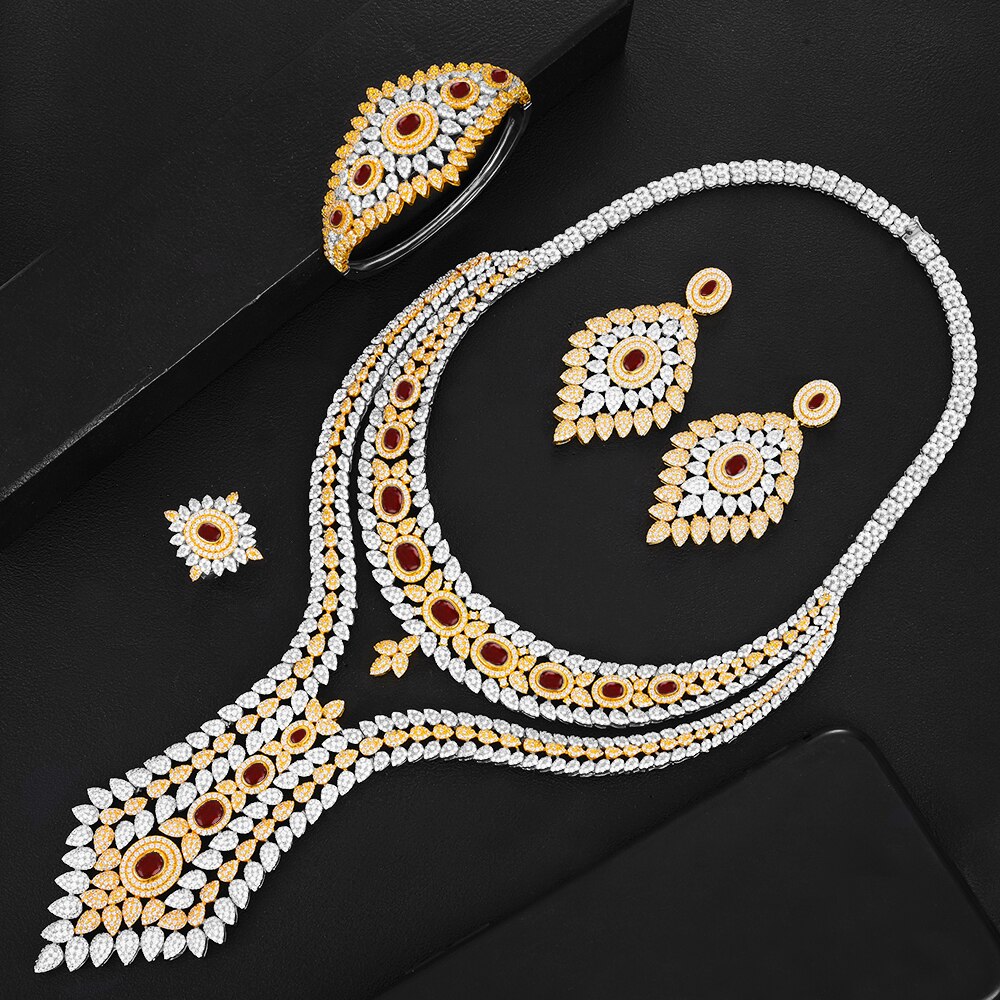 Double Layer Cubic Zircon Chokers Dubai Gold