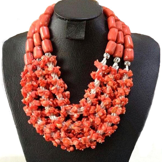 Coral Beads Jewelry Set Orange Layers