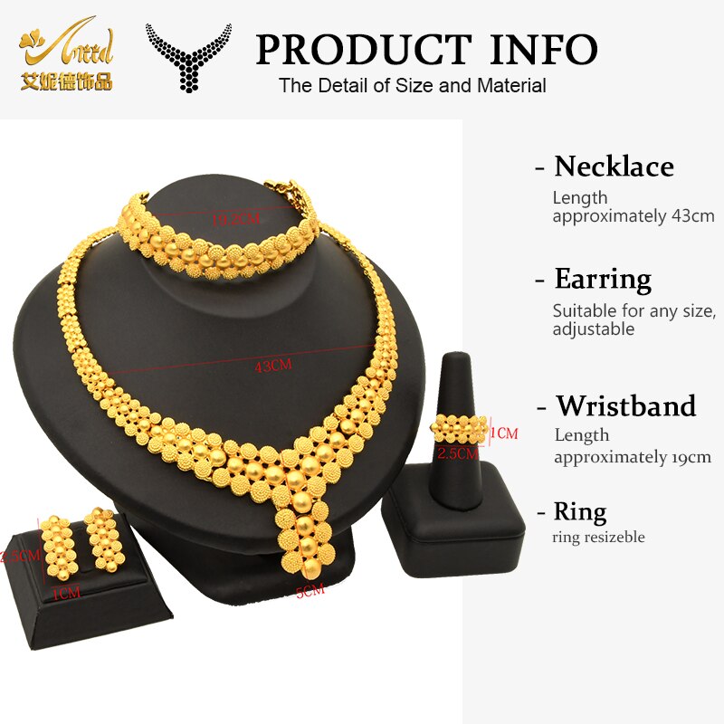 Nigerian Wedding Jewelry Set Gold Plated Dubai African Chokers Necklace Earrings Rings Fashion Bridal Jewellery Sets For Women